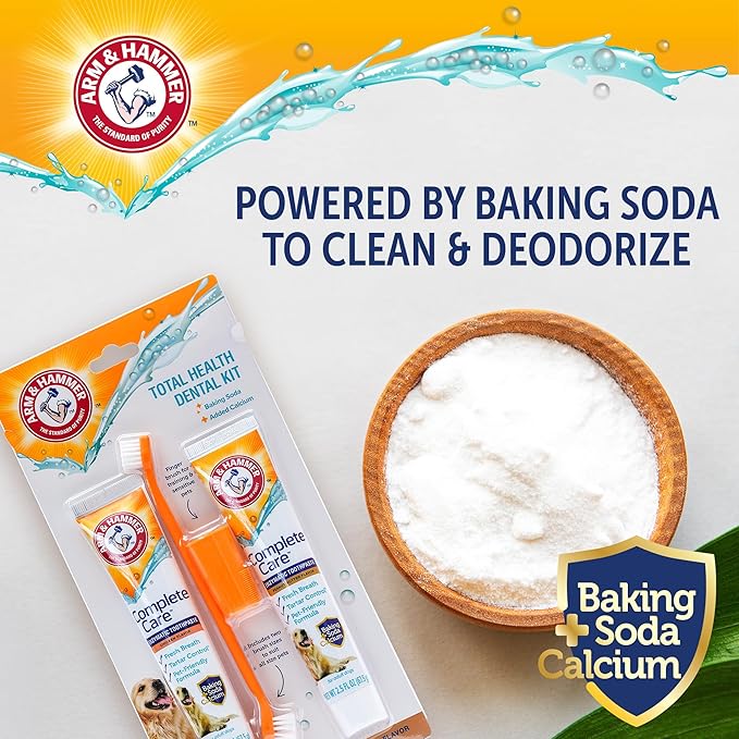 Arm & Hammer Complete Care Dog Dental Kit with Two Flavors: Chicken & Peanut Butter Enzymatic Dog Toothpaste, Toothbrush, & Finger Brush, Baking Soda + Calcium, 2.5oz Each