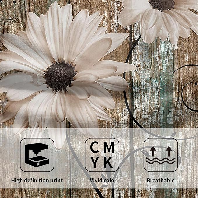 Giwawa Rustic Barn Sunflower Wooden Hand Towel 15x30 Set of 2, Daisy Flower Teal Turquoise Brown Plank Towel Retro Board Face Towel Country Barnwood Washcloth for Bathroom Farmhouse Log Cabin