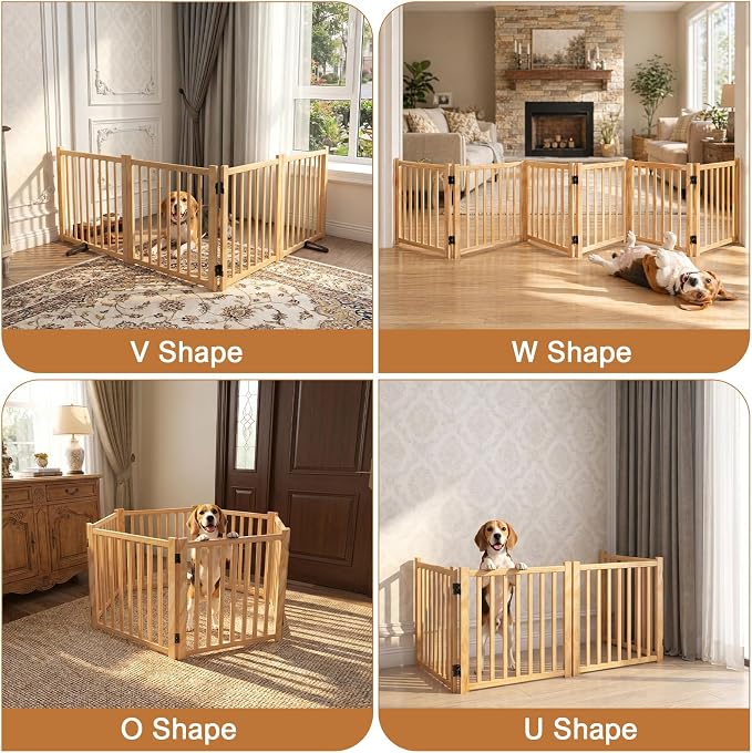 YOCAN Non-Painted Wooden Freestanding Dog Gates -6 Panel H:23” | Pet Gate for The House,Doorways, Stairs,Wood Dog Fences Indoor Pet Gate,Step Over Fence