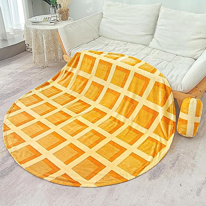 Bnuitland 71 Inches Waffle Funny Blanket, 300 GSM Double Sided Giant Funny Novelty Realistic Food Blanket for Adults and Kids, Super Soft Flannel Throw