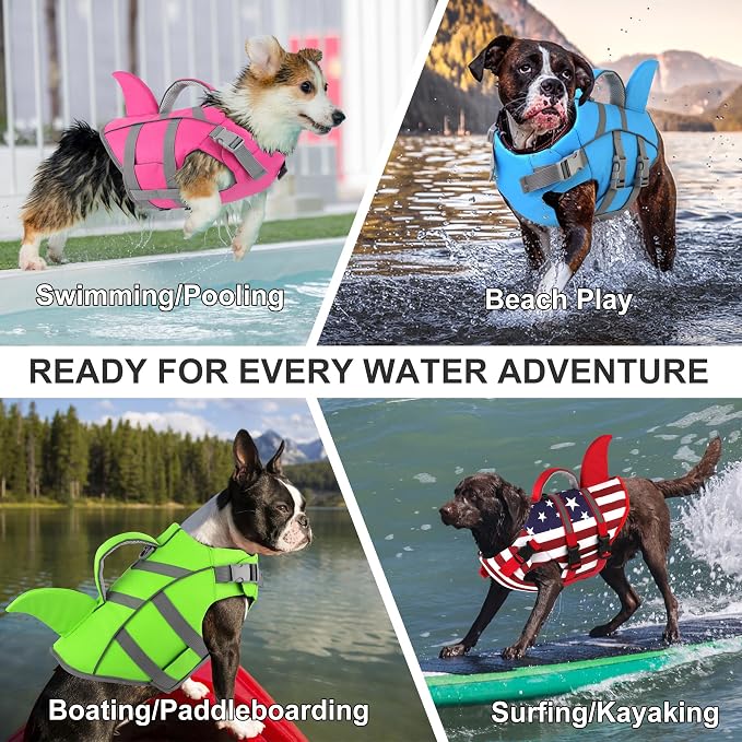 Dogcheer Swim Dog Life Jacket Shark, Life Vest for Dogs- Tar. Purple,XL | High Buoyancy, Harness-Style, Rescue Handle, Adjustable Fit, Reflective, Swimming & Boating, Puppy Small Medium Large Dogs