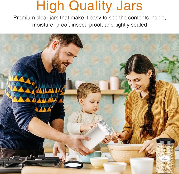 PeacePeo 32 OZ Plastic Jars with Lids, 16 Pcs Food Storage Containers | Large Wide Mouth Reusable Empty Jars, Easy Clean, Airtight, Cylinder & Stackable, for Pantry, Kitchen and Home Organization