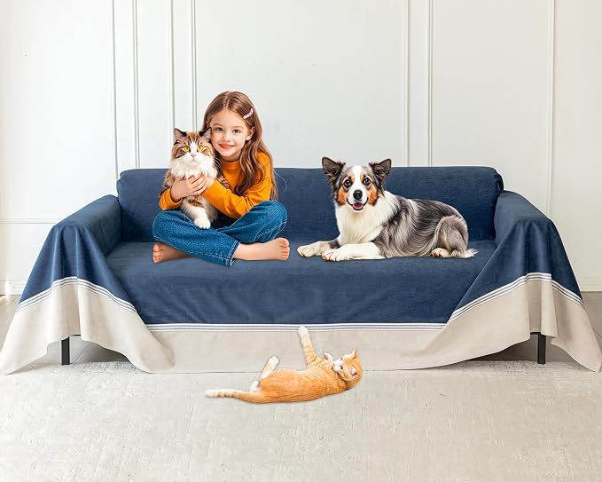 Loiion Cat Scratch Proof Furniture Protector Waterproof Sofa Cover 150"x91" | Pet-Friendly Couch Protector, Anti-Scratch & Anti-Slip Sofa Cover For Cats Dogs Kids, Machine Washable