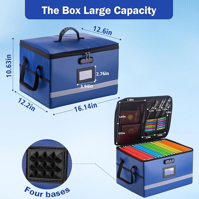 EXLIFBAG File Organizer, Fireproof File Box with Lids, Important Document Organizer Box with Lock, Portable File Folder Organizer with Handle
