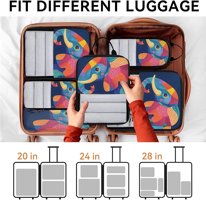 Elephant 6 Set Compression Packing Cubes Wild Animal Expandable Packing Organizer for Travel Accessories Luggage Suitcase Bag