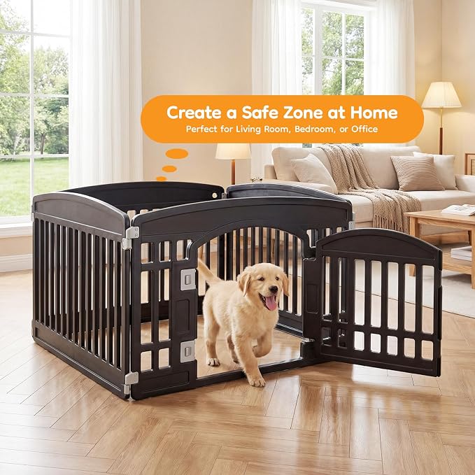 NEWBULIG 24 Inch 4 Panels Dog Playpen, Plastic Pet Play Pen Fence | Portable, Secure Locking Door, Indoor Outdoor Yard RV Camping, Small Medium Dogs, Black