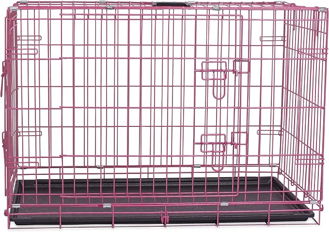 Internet's Best Wire Dog Crate for Dogs - Double Door Metal Steel Crate, Indoor Folding & Collapsible Cage, Secure & Durable, Portable Travel Kennel, Ideal for Home Use - Pink, 36 Inches