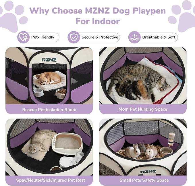 Dog Cat Small Animal Puppy Playpen Crate, Small, Purple | Portable Pop Up Pet Cage Enclosure Tent Kennel Indoor Outdoor with Carrying Case, No Assembly, Camping Use