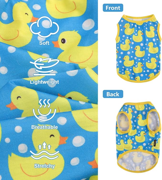 Dog Shirt Vest Dog Clothes for Small Dogs Boy Girl Stretchy Summer Puppy T-Shirts Soft Breathable Lightweight Puppy Sweatshirt Pet Cat Outfit (Blue Duck, Large)