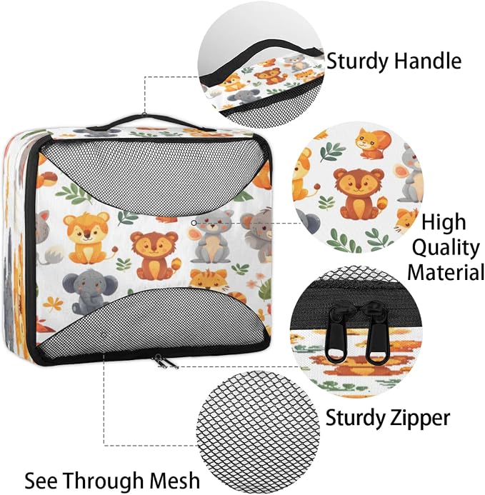 Packing Cubes for Travel, Wild Elephant Animals Travel Luggage Packing Organizers for Women Men, Large Custom Toiletries Bag for Clothes Shoes, Funny Zoo Animals