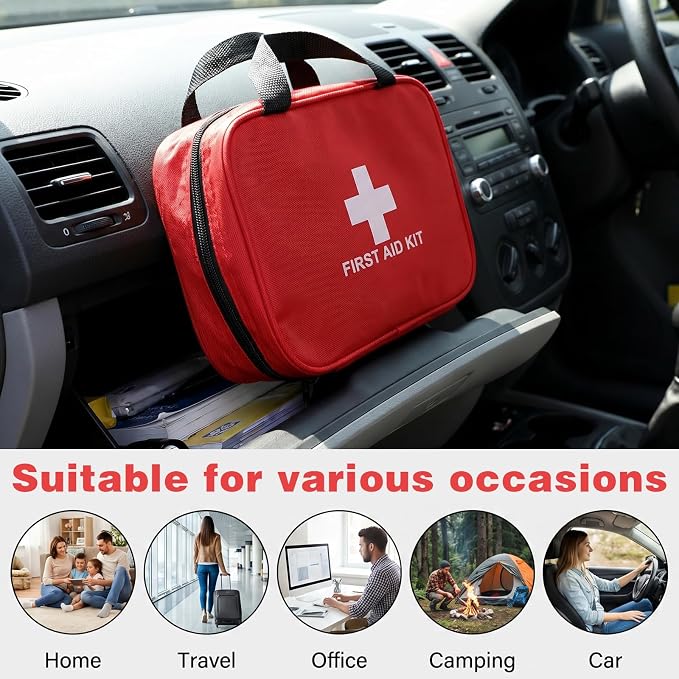10 Pieces Empty First Aid Bag, Compact First Aid Kit Bag Empty with Dual Handles, Red Oxford Fabric Medical Pouch for Home, Car, Camping, Hiking, Travel Emergency