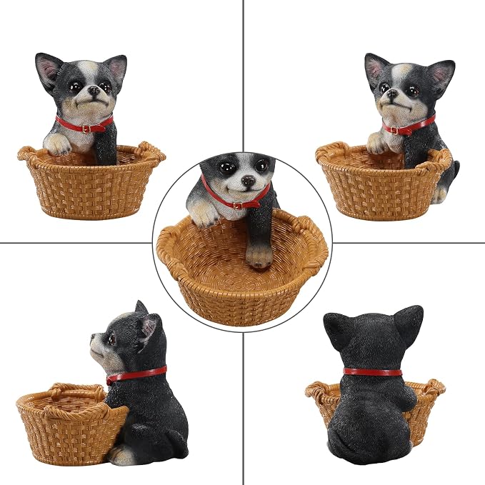 Cute Chihuahua Candy Bowl, Resin Dog Figurine Key Bowl for Entryway Table, Desktop Storage Basket Organizer for Desk, Unique Dog Lover Gift