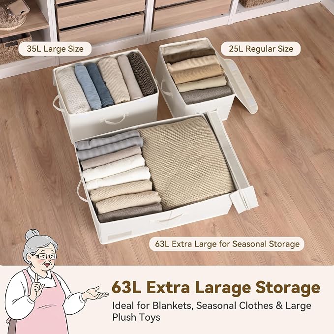 GRANNY SAYS Fabric Storage Bins with Lids, Decorative Storage Boxes, Closet Basket for Shelves, Extra Large Storage Bins for Clothes, Toy Storage Chest, Ivory, 2-Pack