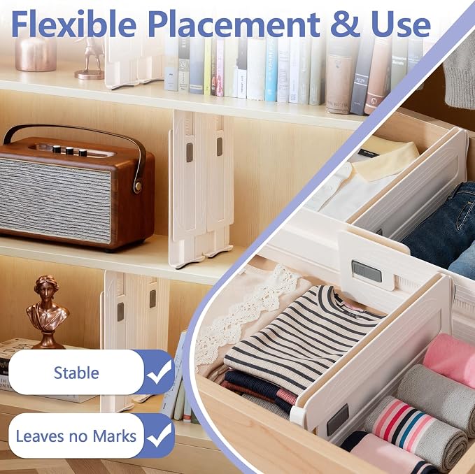 6pcs Drawer Dividers Adjustable 29-45cm, Thickened Hard Plastic Drawer Separators, No Installation Required for Cupboard Kitchen Bedroom