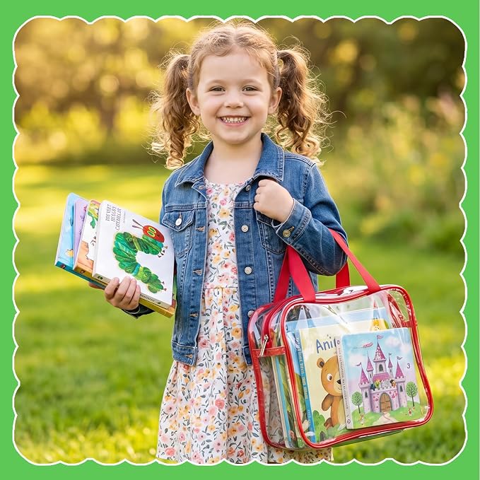 Toy Storage Bags 6 Pack, Clear PVC Toy Organizers, Colorful | Waterproof PVC, Large 30 x 10 x 22 CM Size, Label-Ready, For Toys, Books, Puzzles, Classroom and Travel
