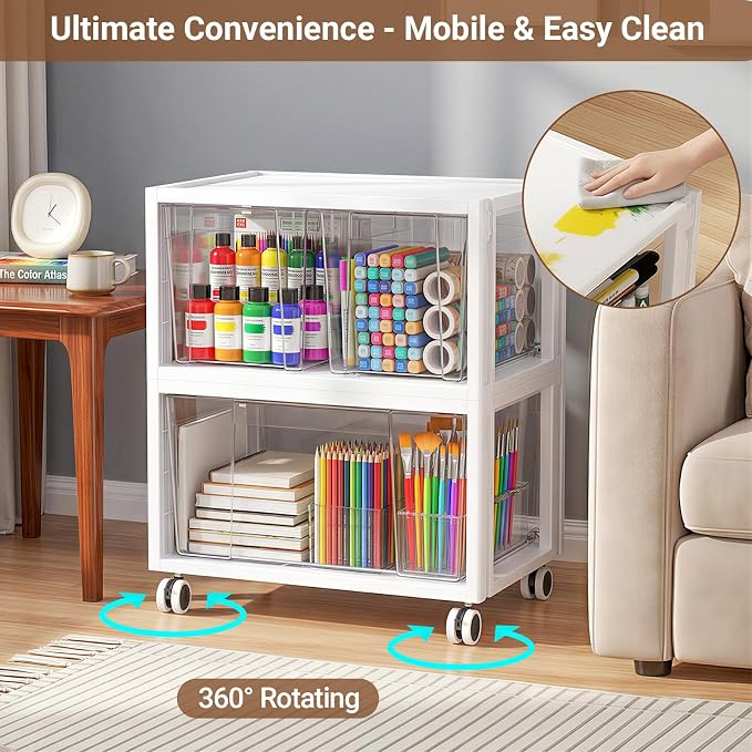 Extra Large Storage Drawer Cart, Storage Boxes 4 Tier-4 Drawer | With 1 Set Wheels, Stackable and Detachable Storage Unit, Home Kitchen Organizer for Art Craft Supplies Bedroom Bathroom