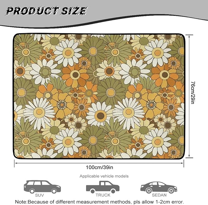 Howilath Vintage White Daisy Car Trunk Mat – 29"x39" Non-Slip Universal Fit Cargo Liner for SUV Sedan Truck Durable Rear Trunk Protector