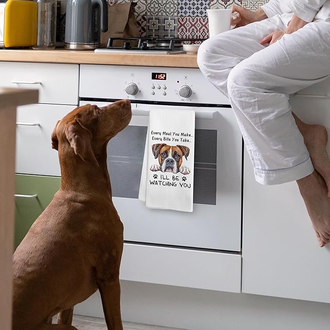 Funny Boxer Dog Kitchen Towels Decor Gifts for Women Men Kids, Boxer Dog Puppy Every Meal You Make Every Bite You Take Dish Hand Tea Towels Accessories Ornament for Kitchen, 16x24 Inch