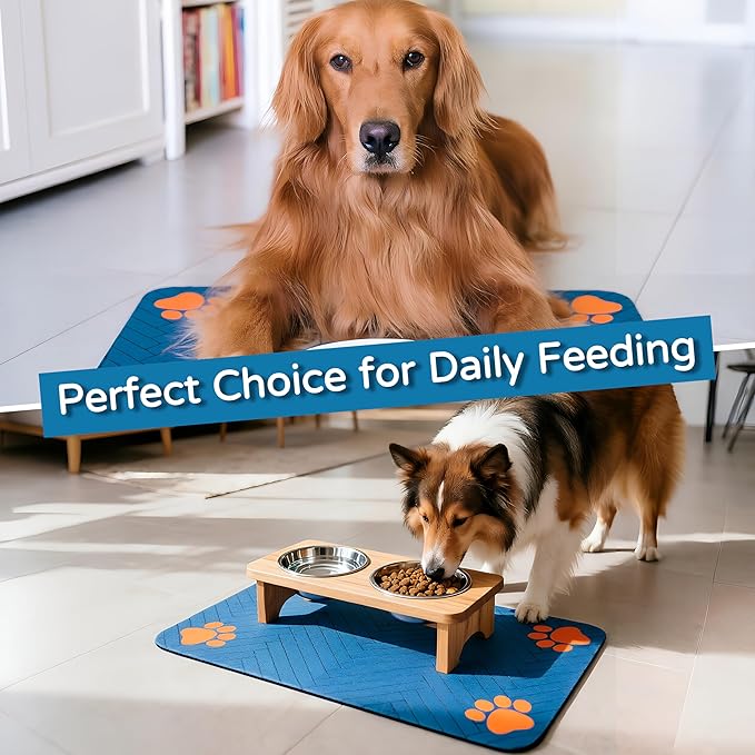 Pet Feeding Mat-Absorbent Dog Feeding Mat for Food and Water Bowl,No Stains Pet Placemat,Quick Drying Water Dispenser Mat for Dog and Cat,Easy to Clean Dog Accessories(L,Navyblue)