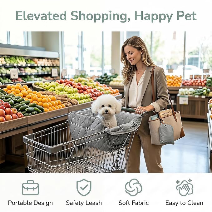 Portable Shopping Cart Cover for Dogs | Grocery Cart Cover with Carry Bag for Pets, Secured with Velcro, Soft, Comfortable and Waterproof, Easy to Clean