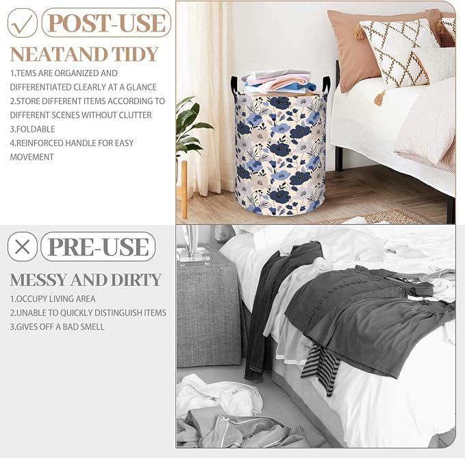 Basset Hound Dog Floral Laundry Basket, Oxford Cloth Playful Dirty Clothes Collapsible Hamper for Room Decor, Puppy and Flower Print Gifts Toy Organizer 19.7*15.7 Inch for Bedroom Bathroom Dorm
