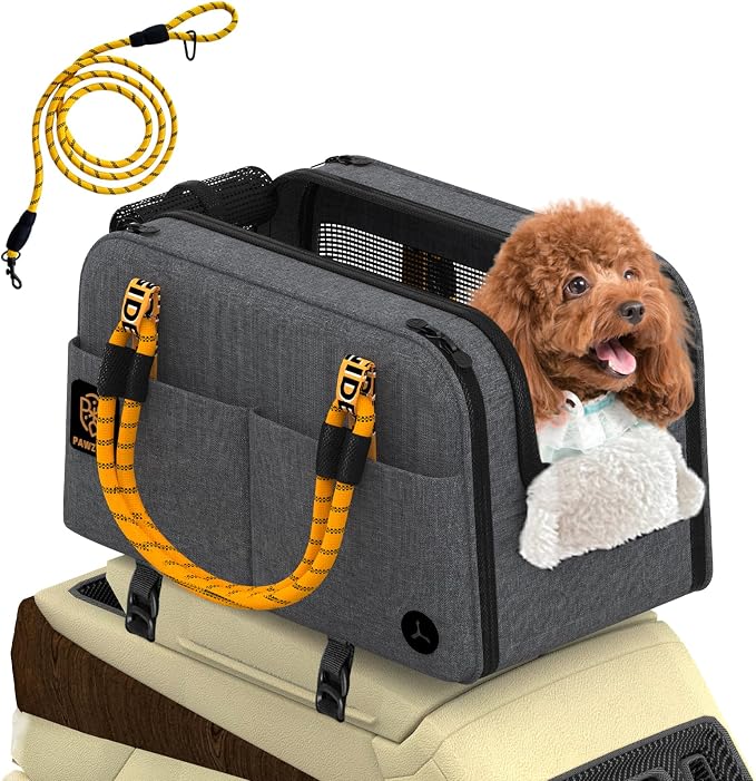 PAWZIDEA Center Console Dog Car Seat, Secure Straps & Anti Slip, Up to 12lb | Enclosed Small Dog Armrest Booster Car Seats, Anti-Collapse Portable Pet Carrier Soft-Sided, Removable Pillow &Storage Pocket