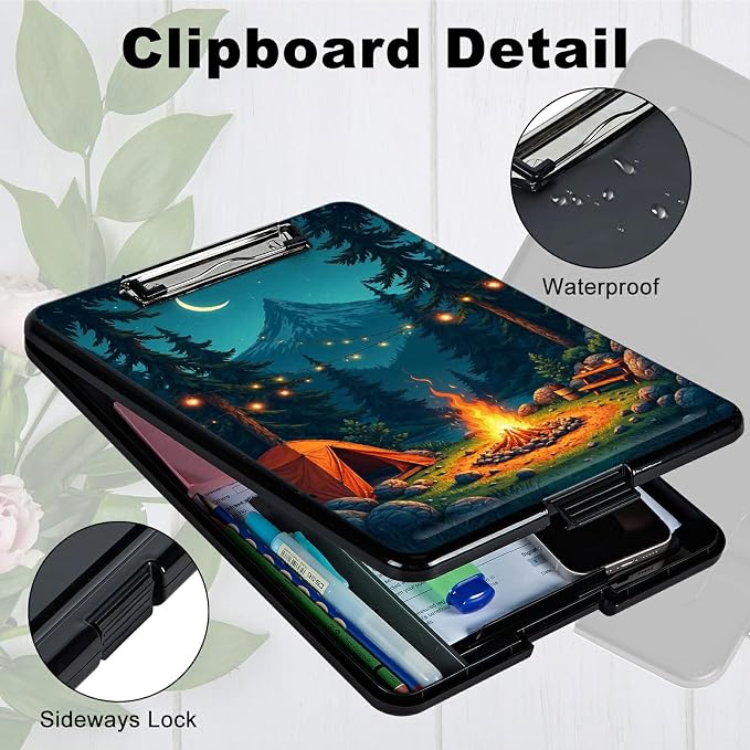 Heavy Duty Storage Clipboard, Slim Nursing Clipboard with Internal Pen Case, Portable File Organizer Case for A4 Letter Size Paper Office Medical Professionals, Dark Mountain Flame