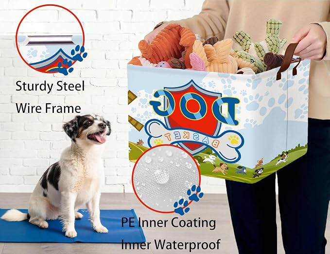Large Dog Toy Basket Storage Bin Organizer With Handles Collapsible Puppy Gift Box for Kids Toy, Clothing, Blankets (Paw)