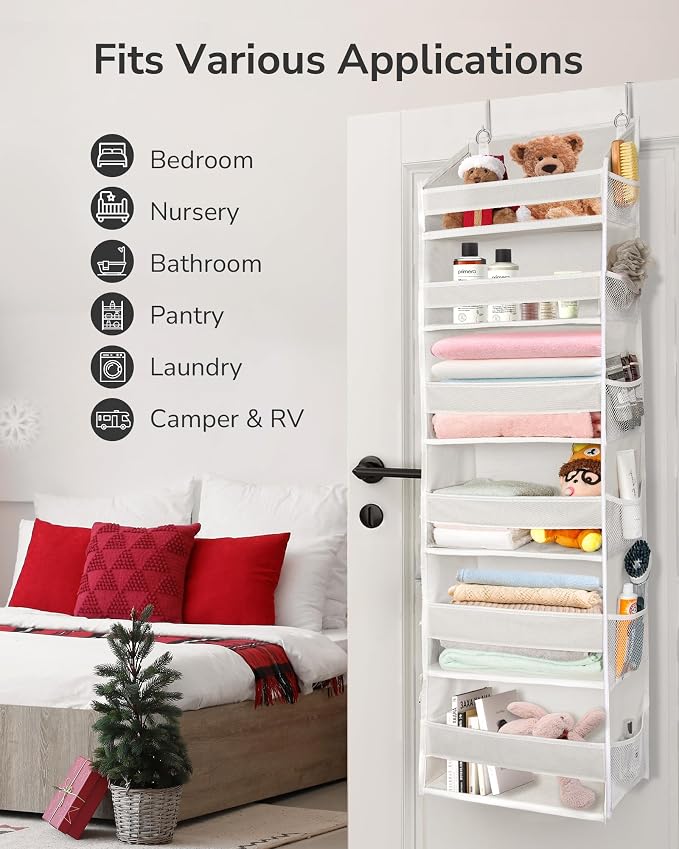 ULG Over The Door Organizer with 6 Large Pockets 12 Side Pockets, 50lbs Weight Capacity Door Hanging Organizer for Bedroom, Bathroom, Pantry, Nursery Storage, Beige (Pack of 3)