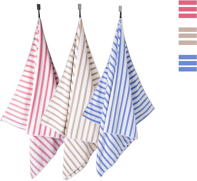 JML Microfiber Bath Towels Set, 2 Pack, 30" x 60", Absorbent Quick Drying Beach Towel Cabana Stripe for Adult, Travel, Summer, Sport, Swimming, Pool, Yoga, Camping, Microfiber StripePink
