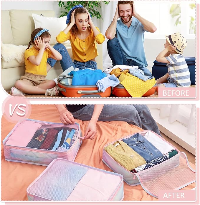 Silkfly 8 Pcs XL Packing Cube for Travel Luggage,Simple,Pastel | 17.7 x 13 x 4.7, Same Size, Pastel Suitcase Storage Organizer Set, Reusable Mesh Clothes Cube for Hike Camp Family Accessory
