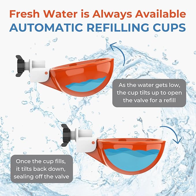 Lil'Clucker Large Automatic Chicken Waterer Cups | Chicken Water Feeder Suitable for Chicks, Duck, Goose, Turkey and Bunny | Poultry Water Feeder Kit (Orange, 12-Pack)