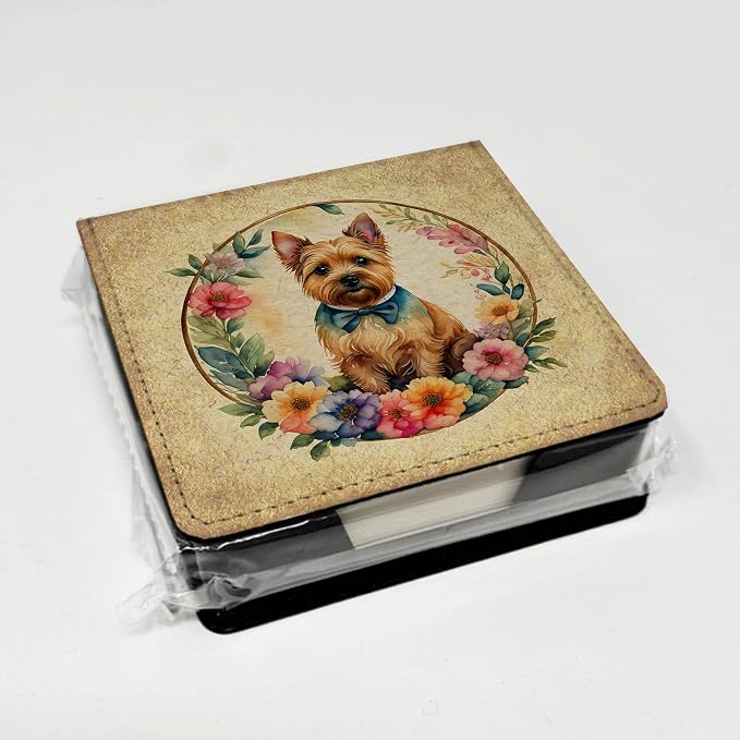Caroline's Treasures Norwich Terrier and Flowers PU Leather Note Paper Holder with Artist-Designed Cover, Desk Accessory, Office Gift