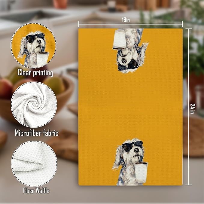 Trendy Orange Coffee Shih Tzu Kitchen Towels Decorative, Shih Tzu Gifts Hand Tea Towels for Kitchen Bar Cart, Dog Lover Mom Gifts Dish Towel Dishcloth, 16x24 Inch