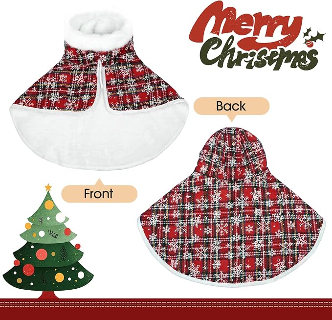 Dog Christmas Cape, Thermal Christmas Cloak, Xmas Costume | Cozy Fleece Warmth, Evening Walks Fast-Dress, Xmas Family Photo Outfits, Adjustable Straps, Red Snowflakes M