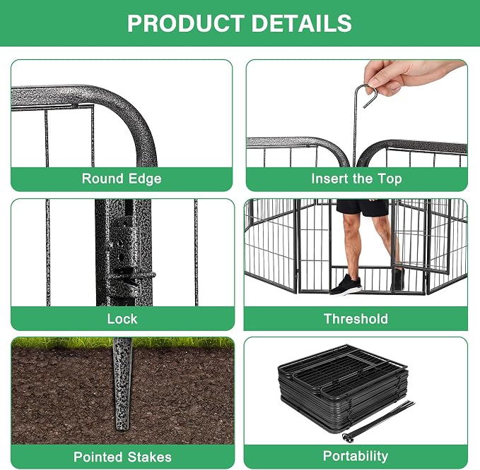 16 Panel Dog Playpen - 32" Height, Indoor/Outdoor, Small to Large Dogs, Puppy Kennel