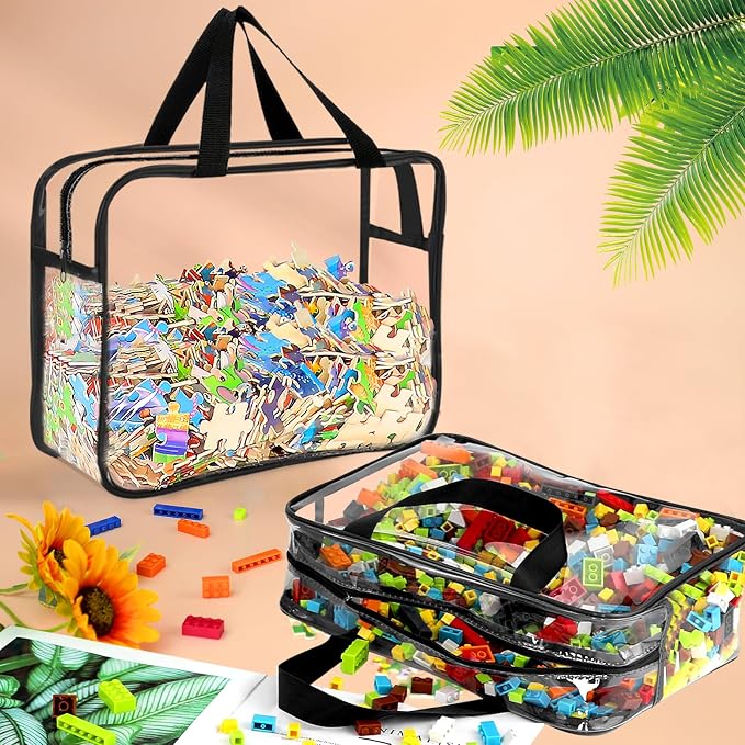 6 Pcs Large Toy Storage Bags Reusable Clear Toy Organizer with Labels | PVC Waterproof Transparent Organizer Bags with Zipper for Building Blocks, Puzzle, Board Games Travel Storage, Save space