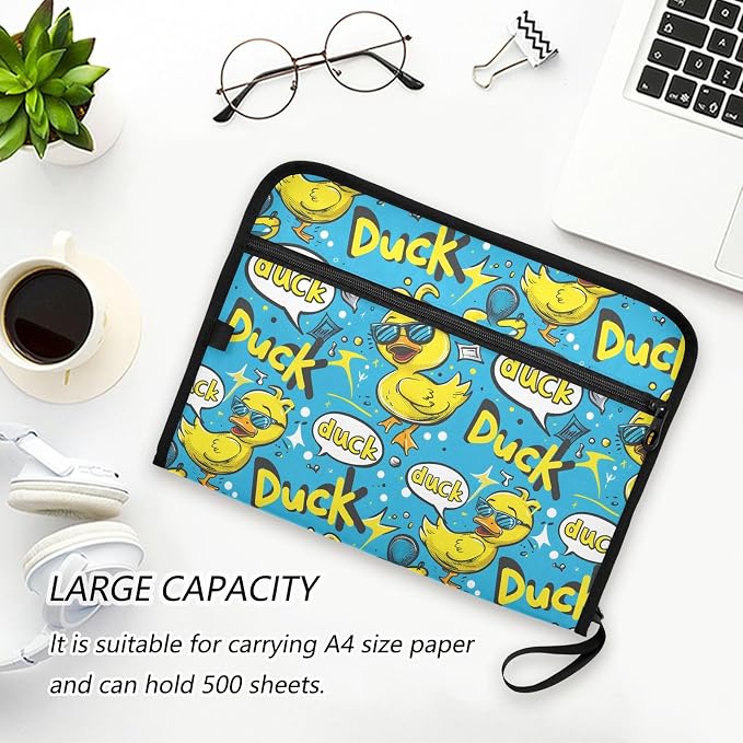 Rubber Duck Bubbles 13 Pocket File Organizer Expanding File Folder with Front Pouch Portable Business File Storage Document Organizer Folder with Zipper