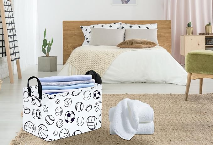 Kid Clothes Storage Basket Gift Shelf Basket Toy Storage Bin, Football Nursery Basket Organizer Box for With Handles for Room Deco Basketball