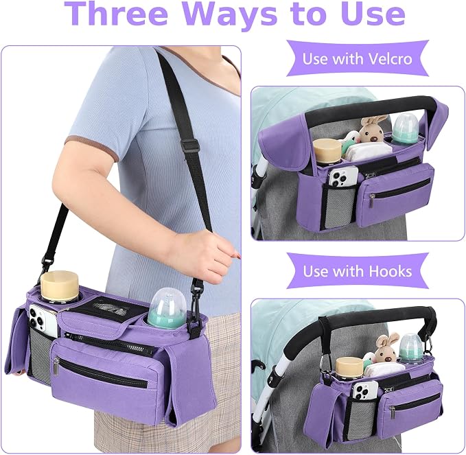 Accmor Universal Stroller Organizer with Insulated Cup Holder Detachable Phone Bag and Shoulder Strap,Stroller Bag Caddy Organizer for Uppababy, Baby Jogger, Britax Strollers
