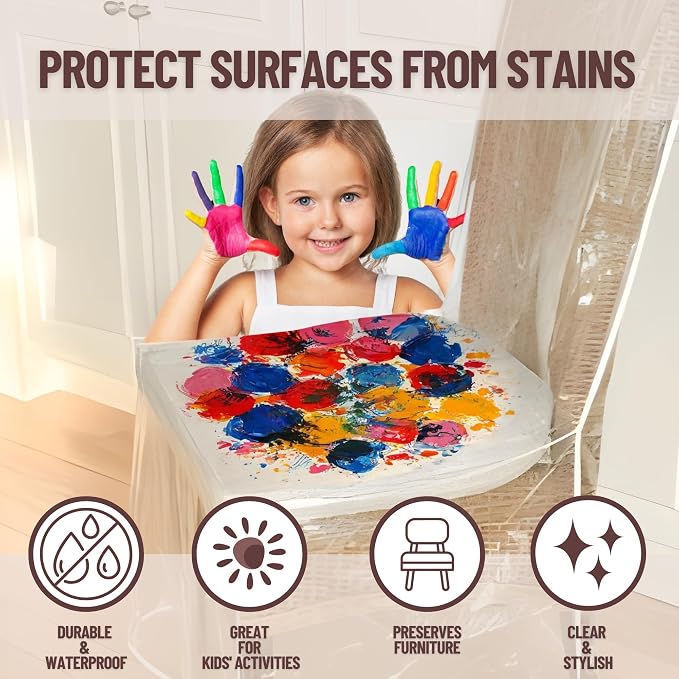 Evelots 6-Pack Clear PVC Dining Chair Covers, Spill-Resistant Protectors | Heavy-duty clear vinyl helps protect kitchen chairs from dust, spills, pet hair and claws; wipes clean with a damp cloth.