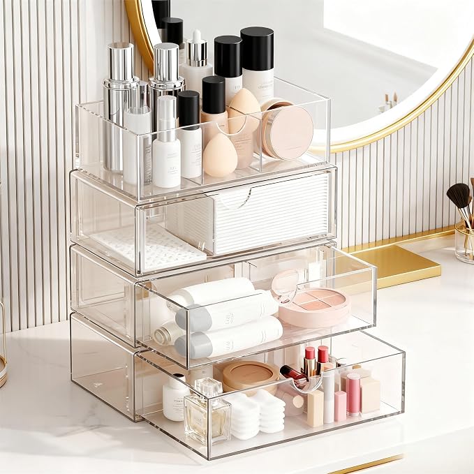 Medicine Cabinet Organizer with Removable Dividers, 3-Tier Stackable Drawer Storage for Bathroom, RV, Vanity, Countertop & Desk