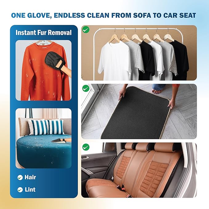Pet Hair Removal Glove & Mitt for Couch, Furniture & Car Seat, Electrostatic 5-Finger Pet Hair Remover Tool for Dogs & Cats, Reusable Lint & Fur Remover for Carpet, Sofa & Clothing (1 Pack)