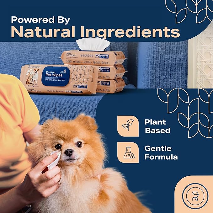 REFRESHIFY Dog Wipes for Paws and Butt - Plant Based Unscented (Pack of 400) - Pet Wipes for Dogs and Cats - Deodorizing Non Toxic Dog Wipes, +12 Additional Travel Wipes