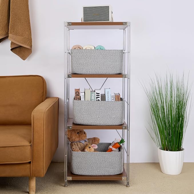 MiniArk Large Storage Baskets for Shelves, 17 x 13 x 7.5” Closet Organizers Bins for Clothes Blanket Towels, Baby Nursery, Toy Baskets Box, Woven Rope Baskets, 3 Packs Mixed Grey