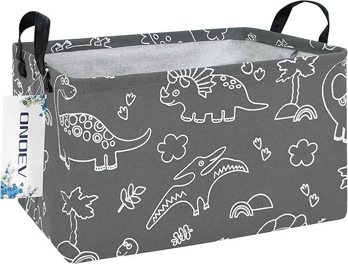Rectangular Fabric Storage Bin, Foldable Line Dinosaur print Basket | Damp-proof canvas with reinforced stitched handles.Great for clothes,books and sundries in closets,playrooms,laundry rooms.