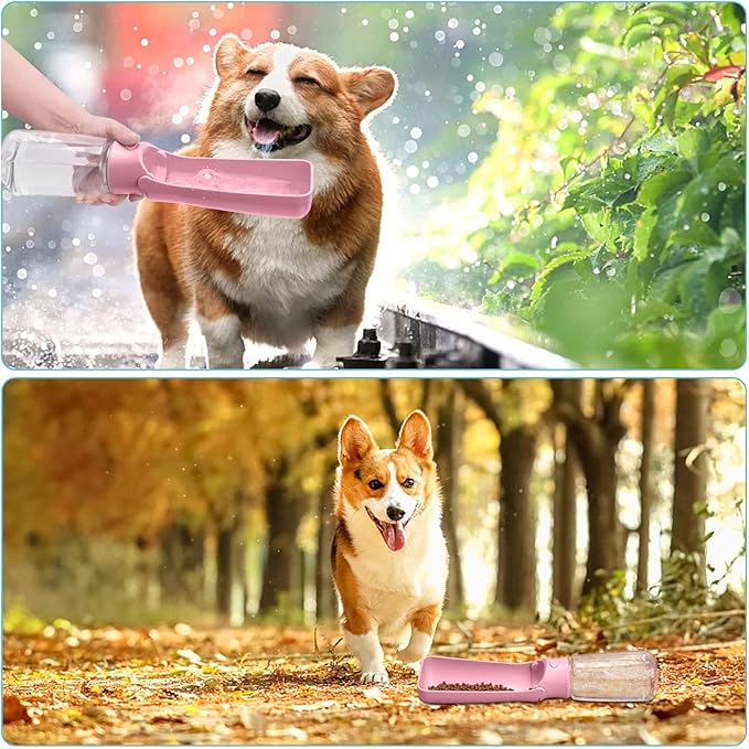 Portable Dog Water Bottle, Foldable Dog Water Bottle Leak Proof Dispenser for Puppy Small Medium Large Dogs, Pet Drink Cup for Walking Hiking Traveling(Pink,19oz)