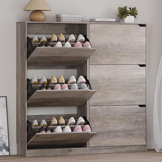 BORNOON Shoe Cabinet with 6 Flip Drawers, Slim Narrow Shoe Storage Cabinet, Freestanding Shoe Organizer for Entryway, Hallway, Foyer