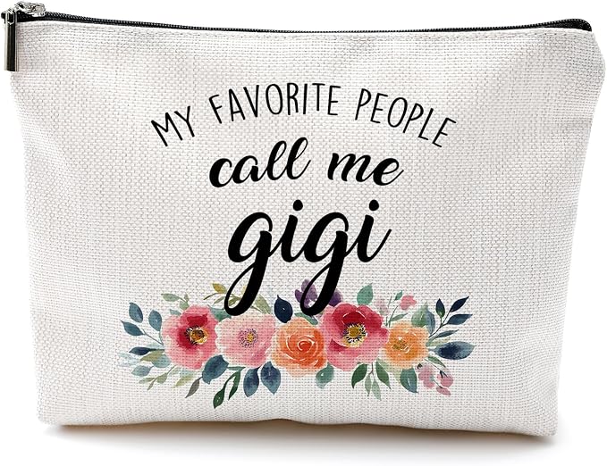 DILSJ Gigi Gifts Makeup Bag, Gigi Gifts For Christmas From Grandkids Cosmetic Bags For Women, Best Grandma Gift From Granddaughters Grandsons Flower Zipper Makeup Pouch Travel Organizer Toiletry Bag