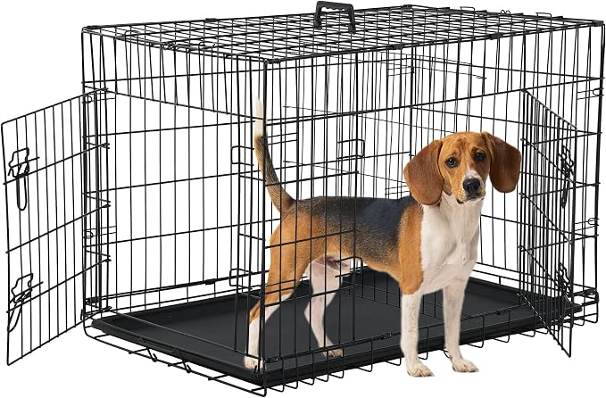 Small Dog Crate, 30 Inch, Collapsible, Foldable, Easy to Clean, Easy to Assemble, Safe and Secure Construction, Double Doors Design, Ideal for Travel, Multifunctional